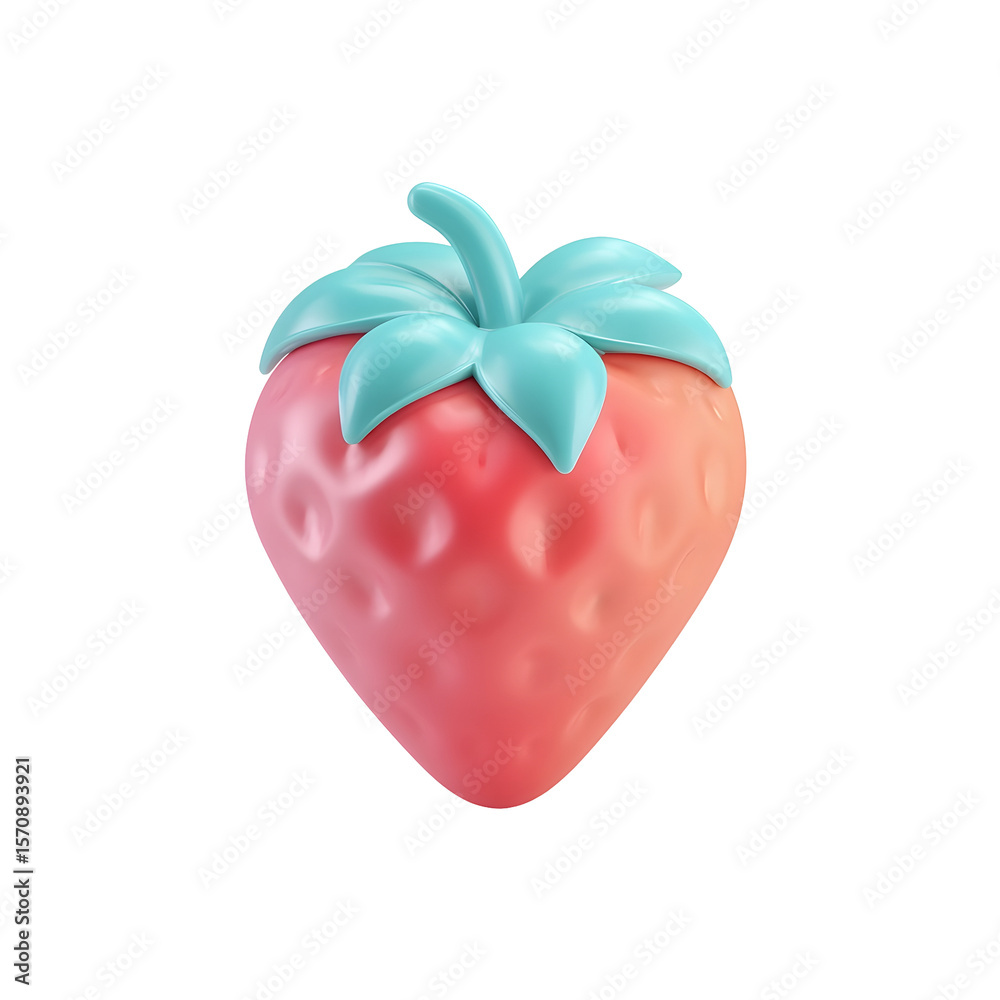Aufkleber Vibrant 3D rendering of a stylized strawberry fruit in a pastel color palette featuring a smooth clay like surface and minimal modern design