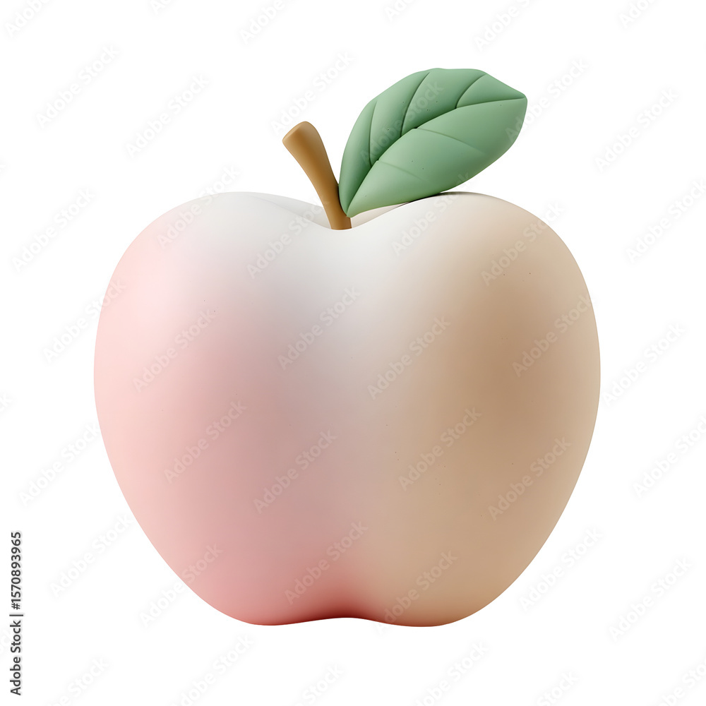Aufkleber Soft smooth 3D render of a pastel colored apple icon with a delicate leaf in a minimalist clean design style