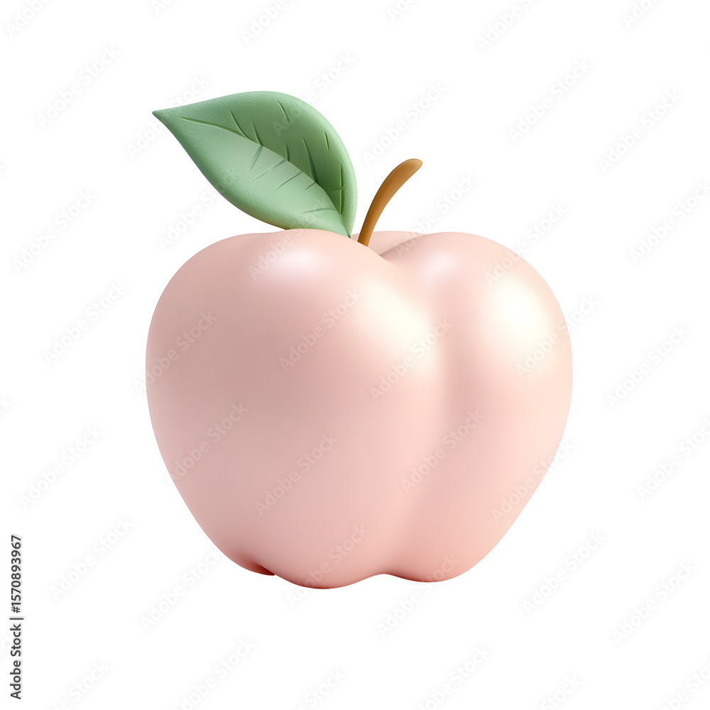 Aufkleber A minimalist pastel colored 3D clay style icon depicting a fresh natural looking apple with a leaf showcasing a smooth soft and modern design on a clean white background