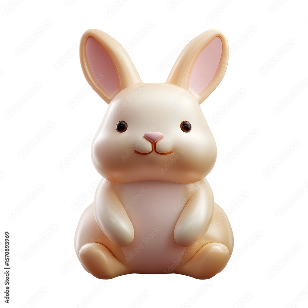 Aufkleber Adorable 3D clay style icon of a soft smooth and minimal sitting bunny rabbit in a pastel color palette against a clean white background