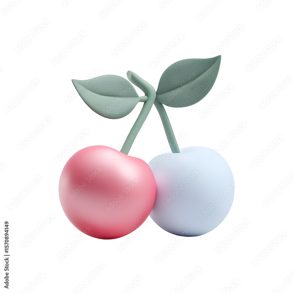 Aufkleber Stylized 3D cherries in a pastel color palette with a smooth clay like texture and minimalist design elements