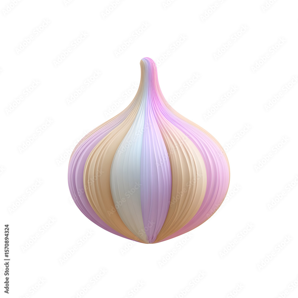 Aufkleber A minimalist pastel colored 3D clay style icon of an onion bulb with a soft smooth surface and a centered design on a white background