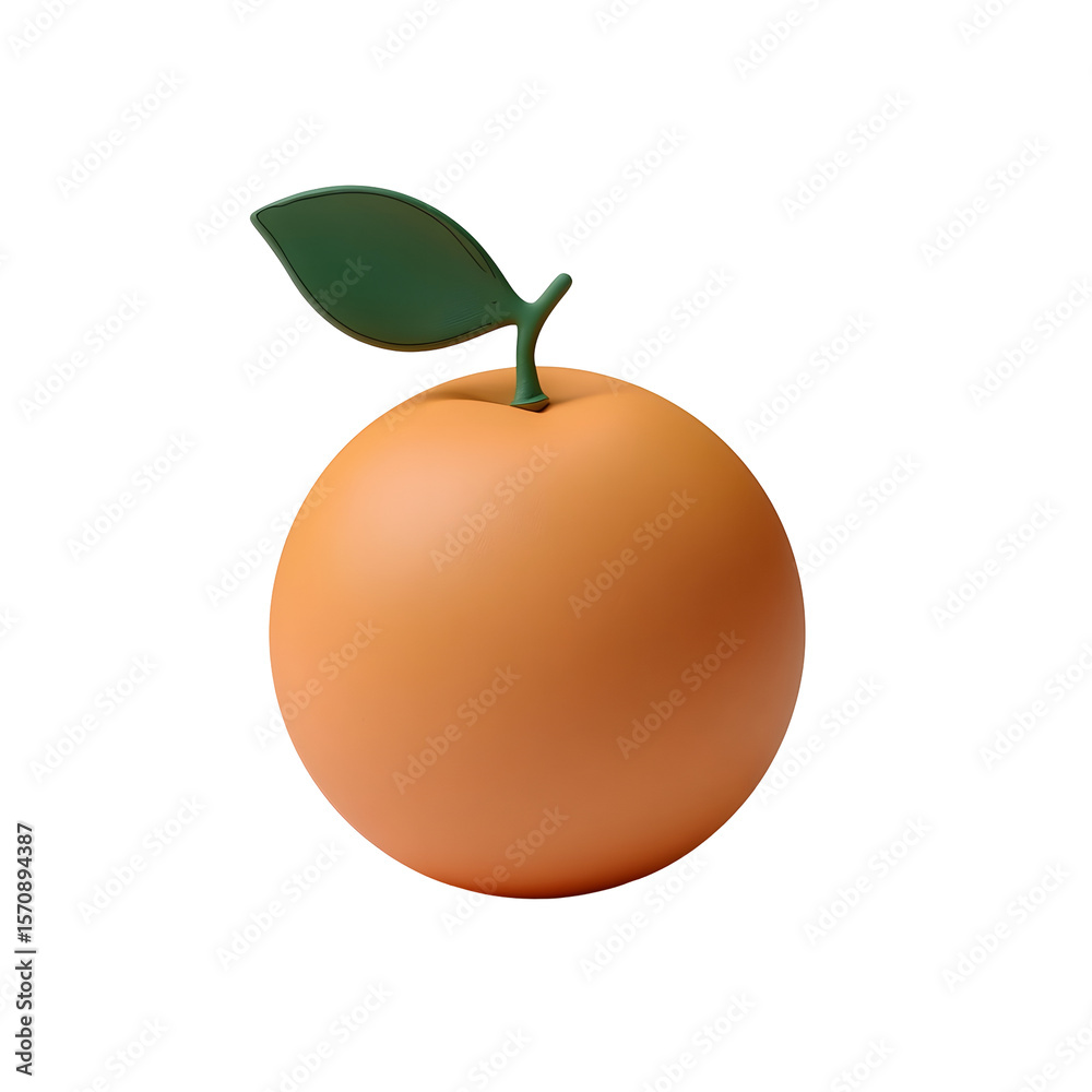 Aufkleber A stylized 3D clay textured orange fruit with a green leaf set against a clean white background with a minimalist pastel toned design