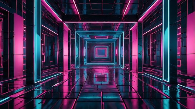 Futuristic tunnel interior with glowing lights and architectural corridor design