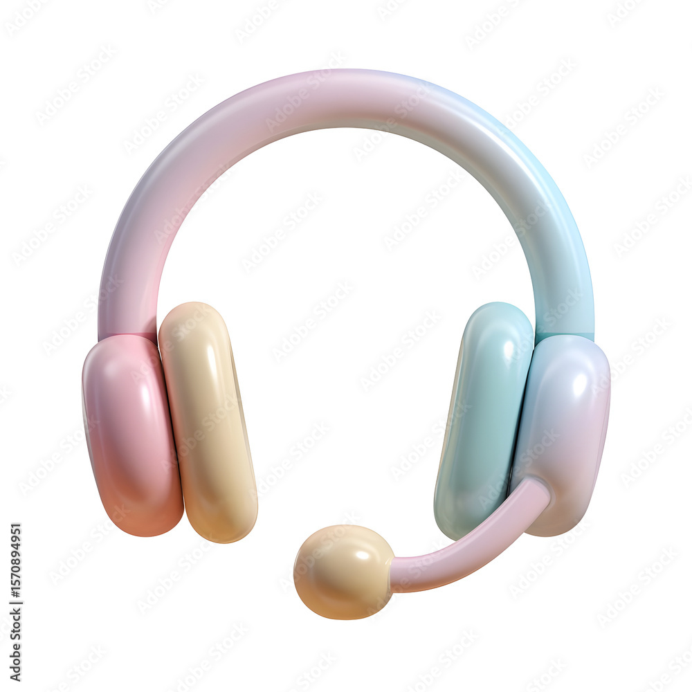 Aufkleber Soft smooth and minimalistic 3D clay style headset in a pastel color palette designed for customer support and virtual communication
