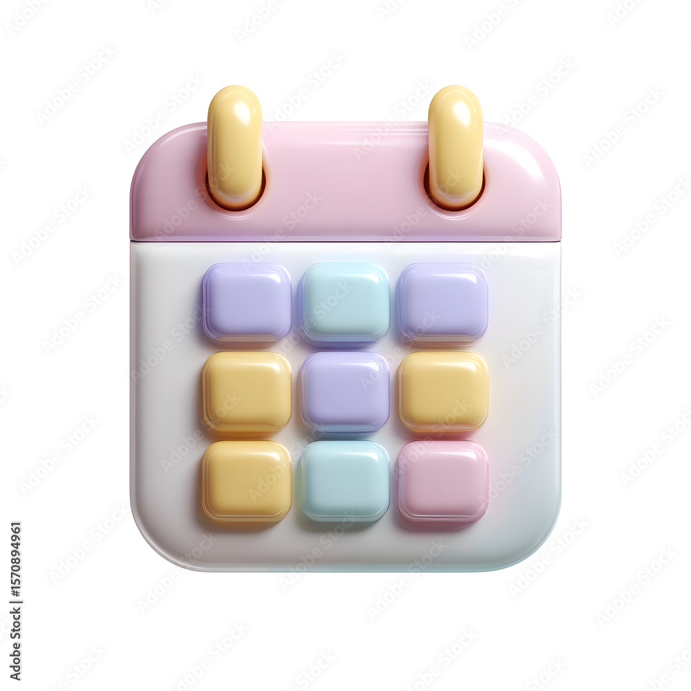 Aufkleber A 3D clay style calendar icon featuring a soft smooth pastel color palette and a minimalist design showcasing a delivery schedule or planner