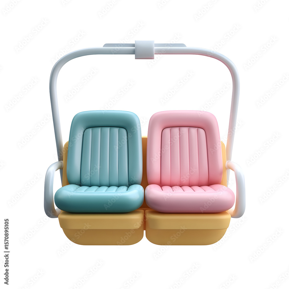 Aufkleber a pastel colored minimalist icon depicting a ski lift chair with two seats in a smooth clay style te