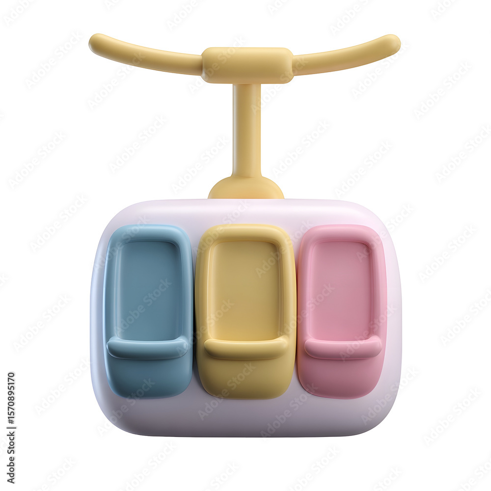 Aufkleber A stylized 3D rendered image of a pastel colored gondola cable car with a smooth clay like surface and a minimalist centered design on a clean white background