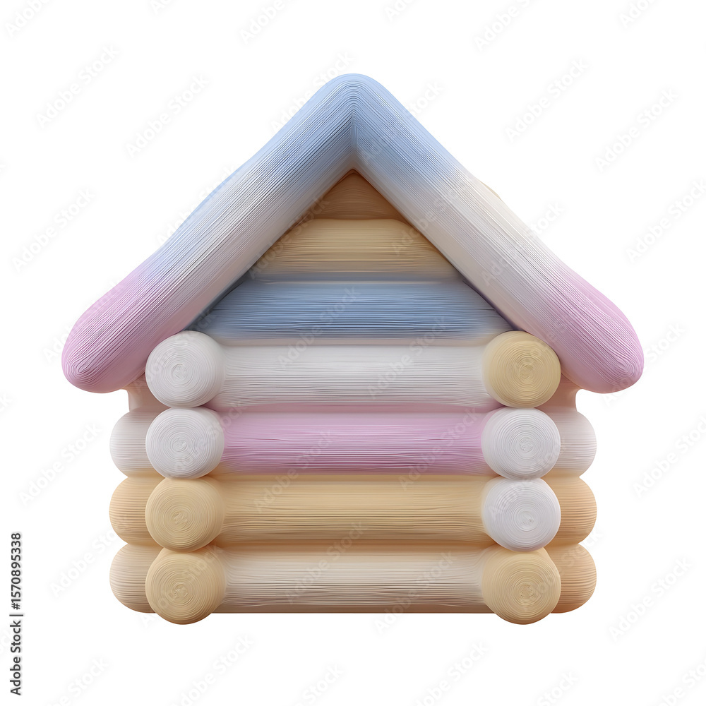 Aufkleber A cozy pastel colored wooden cabin house with a smooth minimalist design and a soft inviting appearance centered on a plain white background