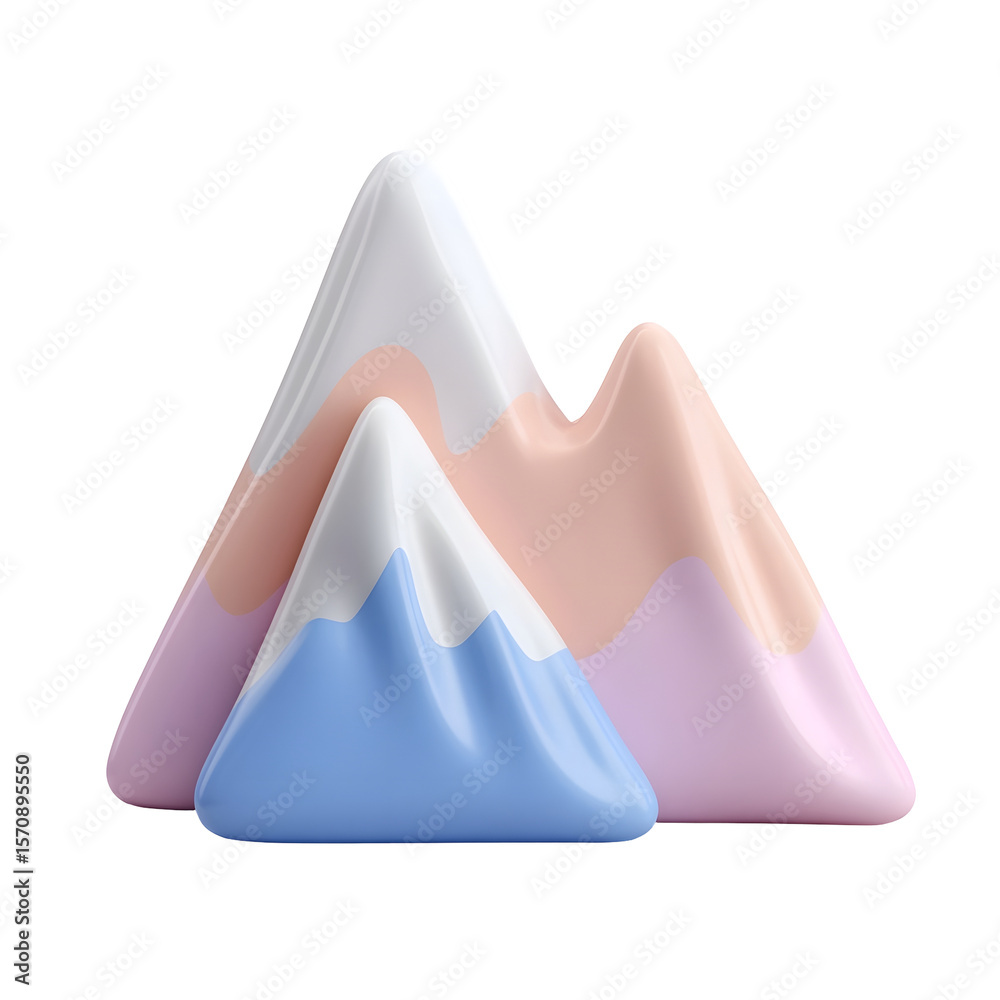 Aufkleber Serene pastel colored 3D clay style mountain peaks forming a minimalist abstract icon on a clean white background
