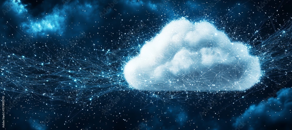 Poster spectacular digital cloud storage and data processing concept with networking technology background