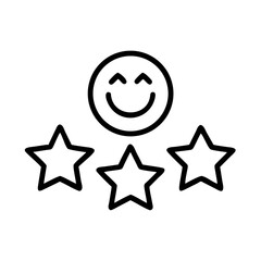 Customer Satisfaction Icon with Three Stars, Smiley Face, and Thumbs Up – Black Line Art Symbol Representing Positive Review, Good Rating, and Excellent User Experience

