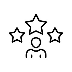 Customer Satisfaction Icon with Three Stars, Smiley Face, and Thumbs Up – Black Line Art Symbol Representing Positive Review, Good Rating, and Excellent User Experience

