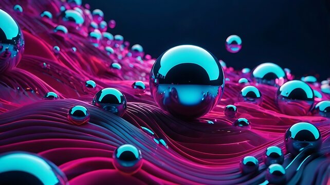Dynamic Abstract Action, Colorful Spheres, Digital Space, 3D Artwork, Vibrant Environment, Close-Up, Visual Concept