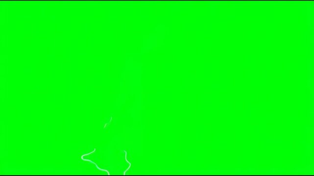 Lightning animation on green background. Bright bolts flash quickly.