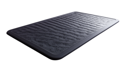 • A smart gym mat with pressure sensors for fitness feedback, isolated on white background in HD 