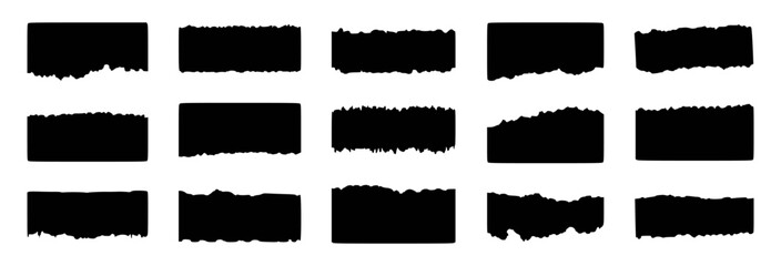 Collection of hand-drawn rectangular black shapes with torn edges on white background
