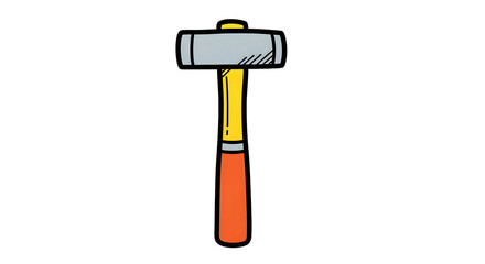 Heavy colorful sledgehammer hand drawn cartoon illustration with simple design. Work and repair tool for construction and building on transparent background.