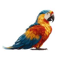 Fototapeta premium Royal macaw with bright feathers, delicate dewdrops on a transparent background