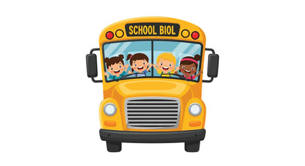 Cartoon school bus with happy kids vector illustration for back to school and transportation design 100