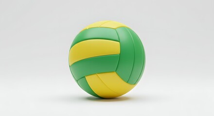 Vibrant Green and Yellow Volleyball Ball. Isolated 3D Render of Sports Equipment on a Clean White Background, Ideal for Fitness, Play, and Team Games.
