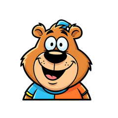 Happy cartoon bear character smiling on transparent background. Cute mascot illustration for kid content and joyful design.