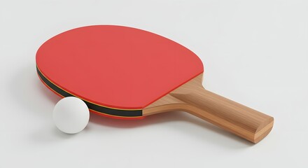 Red Table Tennis Paddle and White Ball Isolated on Clean White Background, Ping Pong Sport Equipment