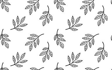 Black and white leaf branch pattern on white background