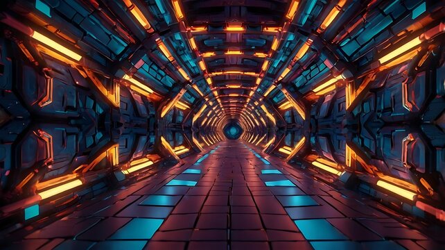 Sci-Fi Tunnel, Digital Environment, 3D Animation, Neon Lights, Cyberpunk Aesthetic