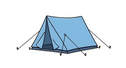 Blue A-Frame Camping Tent Illustration on White Background for Outdoor Adventure and Leisure Activities