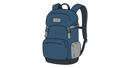 Fototapeta premium Blue Hiking Backpack Vector Illustration on White Background for Travel, School, and Outdoor Adventures