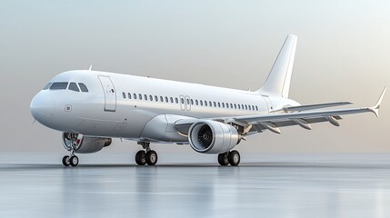 White Airplane on Runway in Light Gray Background