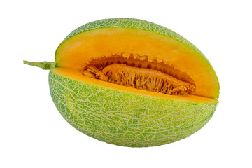 High Quality PNG Picture of half cantaloupe melon isolated on white background.