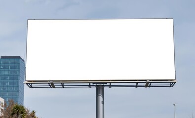 A stark white rectangular billboard its blank surface a canvas waiting for the vibrant hues and impactful message of a brand or marketing campaign stands tall on a sleek steel frame its sharp focus hi