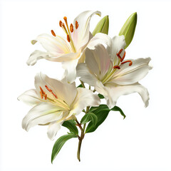 Obraz premium Stunning Cream Lilies Bouquet Illustration , white background cut out PNG