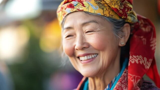 Elder womans joyous eyesclosed smile