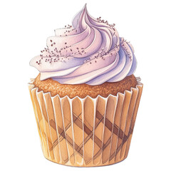 Delightful Cupcake: A charming, hand-drawn illustration showcases a delectable cupcake, complete with fluffy frosting and delicate sprinkles, in a vibrant, colorful representation of pure indulgence.