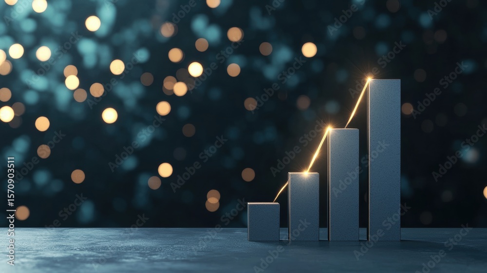Poster management bar graph and pie chart 3d rendered bar graph with upward trend, abstract background with