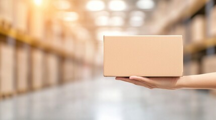 logistic Warehouse Interior Close up of a worker scanning a barcode on a box in a warehouse, using a handheld scanner, focus on efficiency and inventory management