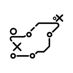 Roadmap Icon with Location Pins and Curved Path Arrow – Black Line Art Symbol Representing Journey, Navigation Route, Travel Direction, or Strategic Planning Concept
