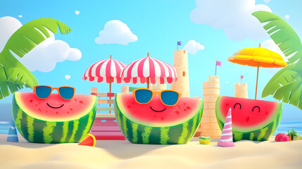 Beach Watermelon Stand Smiling Watermelon Sl 0E12D8Ca