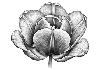 Fototapeta premium Detailed Stippling Art Rendering of a Single Blooming Tulip Flower in Black and White