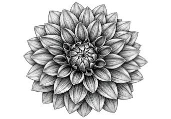 Intricate Black and White Dahlia Flower Petal Pattern Illustration