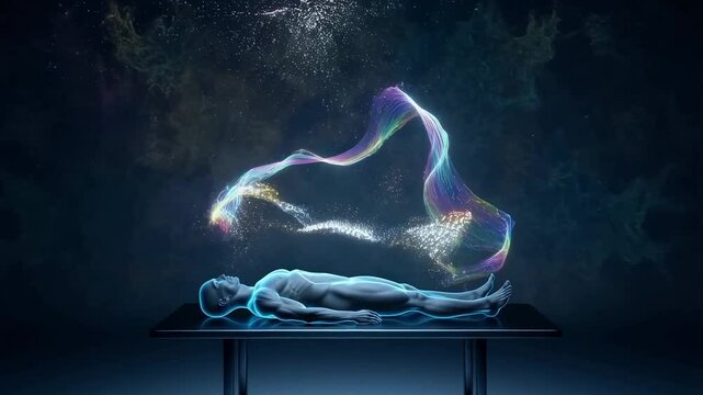 The soul leaves the body in waves and fades into the distance. Esoteric