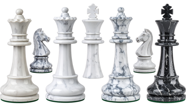 Chess pieces marble set isolated on transparent background