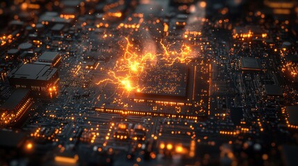 Fototapeta premium Circuit board, glowing, electrical discharge