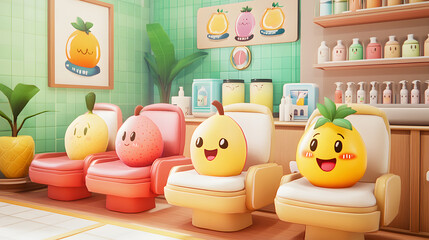 Obraz premium Fruit Nail Salon Polish Bottles With Faces