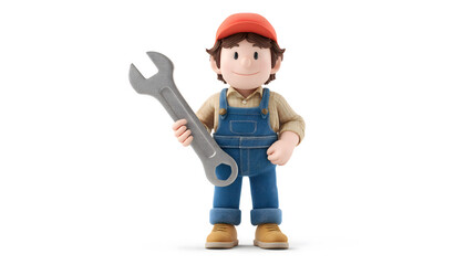 3D mechanic character with wrench and gear – maintenance and repair concept