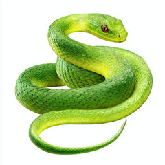 Stunning Green Snake with Detailed Scales , white background cut out PNG