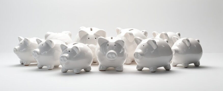The charming collection of white piggy banks for savings and financial planning